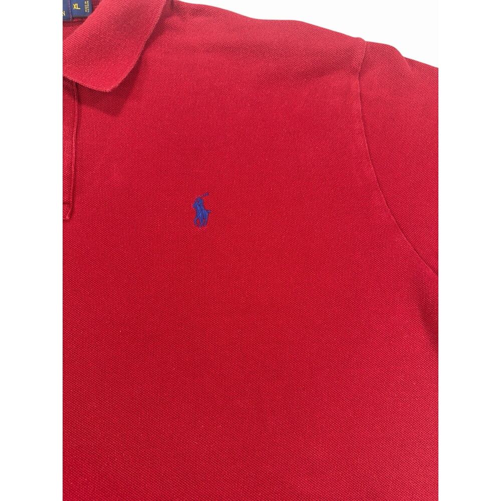 Polo Ralph Lauren Mens XL Red Long Sleeve Polo Shirt Blue Pony Cotton - Picture 3 of 6